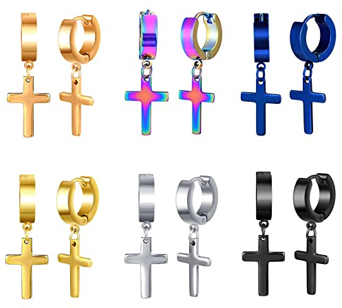 Feilok 2/3 Paar Creolen für Männer Frauen edelstahl Ohrstecker Ohrringe Huggie Ohrringe Set Kreuz Scharnier Kreuz Ohrhänger Baumeln Klappohrring