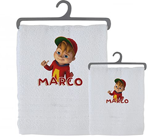 Set 2 asciugamani personalizzati da bagno asciugamano viso asciugamano ospite stampa personalizzata idea regalo bagno doccia biancheria casa cotone bambini cartoni Alvin And The Chipmunks Superstar
