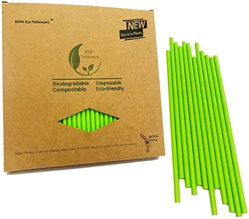 YYECO Spring Green Paper Straws, Biodegradable Straws Green Drinking Straws Bulk, Plastic Free Environment Friendly