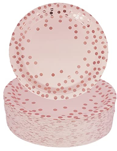 CEILIWEN Rosa papperstallrikar, rosa festtallrikar, 18 cm roséguld prickiga festpapperstallrikar, engångstallrikar, festservis, förpackning med 50 (rosa papperstallrikar – 50 st)