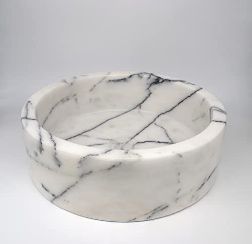 Lavabo en marbre fait à la main, cuvette ronde, pierre naturelle, lavabo de salle de bain, lavabo de salle de bain – Blanc et gris