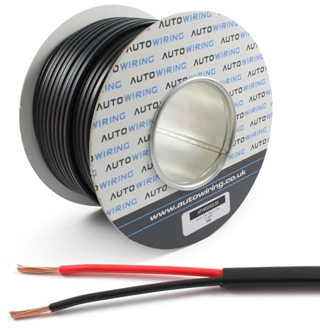 Automotive FLAT Twin 2 Core Cable 12v 24v Thin Wall Wire (25 AMP Rated 2mm²) 5/10/30/50/100 Metre (30 Metre Roll)