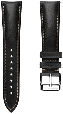 WatchGecko Bracelet de montre en cuir Vintage Highley, noir, 22 mm
