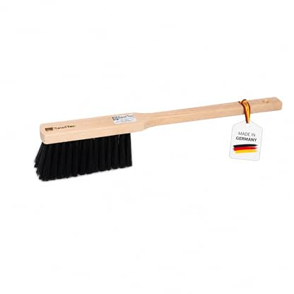 Langstiel Handfeger 43cm Lang weiche Kunsthaar Borsten Handbesen Holzgriff | Buchenholz-Körper, Feine Weiche Kunsthaar-Poly-Borsten, 430mm Lang