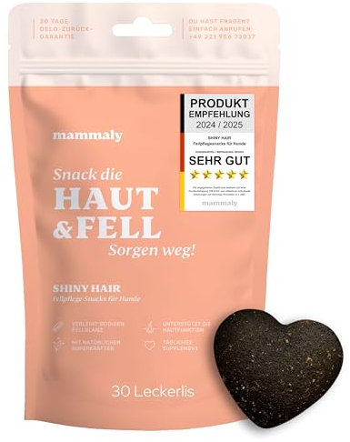 Fellpflege Leckerlis Hund mit Bierhefe & Biotin 110g (1x Beutel) - Shiny Hair von mammaly - Snacks gegen Haarausfall & Juckreiz Hunde mit Probiotika – Vitamin Komplex (C, E, D3, Beta-Carotin, Zink)