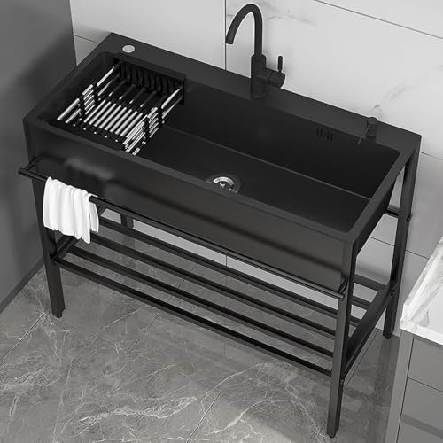Edelstahl Waschbecken Ausgussbecken,Freistehende Spültisch Küche Spülbecken,Outdoor Spüle Küchenspüle Mit Unterschrank,Außenbereich Edelstahlspüle Handwaschbecken Mit Wasserhahn Für Waschküche,Schwarz