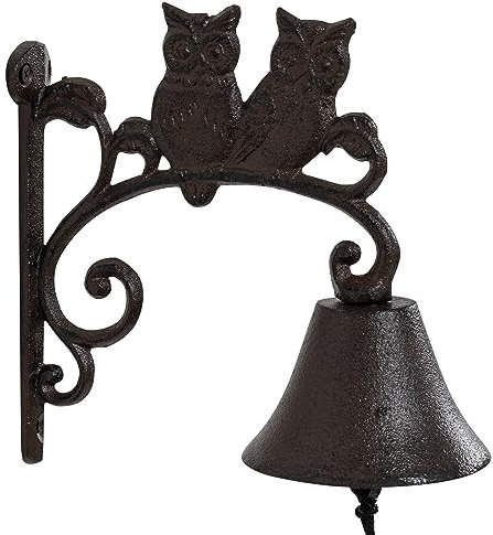 Woodside Cast Iron Door Bell with Owl Design, Classic/Antique/Vintage Style for Front Door and Garden, Decorative & Functional