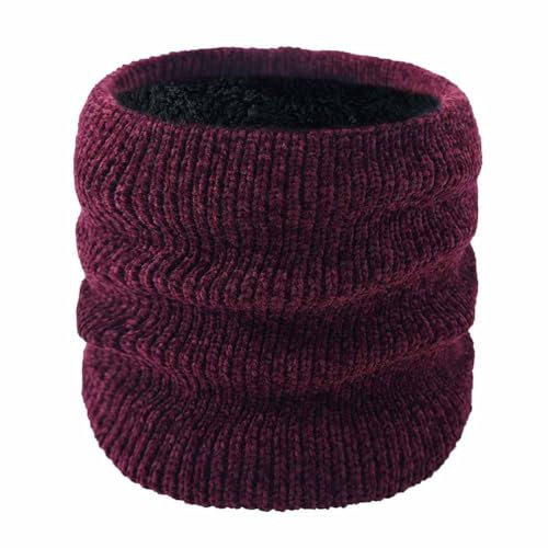 SHTGOI Winter Loop Schal Verdickte Fleece Futterm Schlauchschal Wolle Round Strickschal Unisex Nackenwärmer Schal Warm Halsschlauch für Männer und Frauen Sport Motorrad Fahrrad Joggen Weinrot