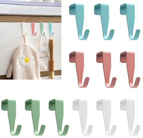 GOTRUST 12pcs Over The Door Hooks Color, Over Cupboards Hook for Hanging | Small Over Kitchen Cabinet Single Hooks for Bedroom, Bathroom, Wardrobe - Pink, White, Blue, Green
