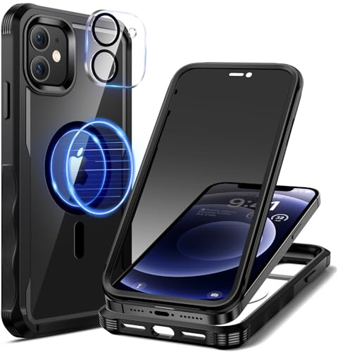 seacosmo Sichtschutz für iPhone 12 Hülle [Kompatibel mit Magnetisch], Anti-Spy Handyhülle 360 Grad Schutzhülle, Stoßfestes Case mit Eingebautem Privacy Panzerglas und Kamera Schutzfolie [9H HD] | Kompatibel mit Magsafe, integriertes Display aus gehärtetem Glas, Kameraschutz, 360° stoßfeste Hülle