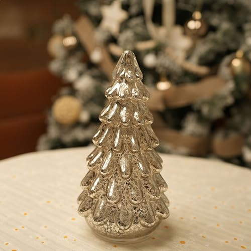 Hvfun Silber Quecksilberglas-Weihnachtsbaum mit Timer-Funktion -Batteriebetriebene Weihnachtsdekoration - 8-Zoll (20,5 cm)