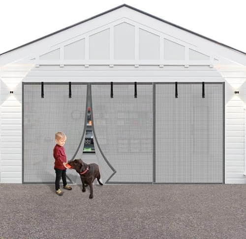 LIAMST Privacy Silver Grey 16x8FT Modern Heavy Duty Magnetic Screen Door for 2 Car Garage