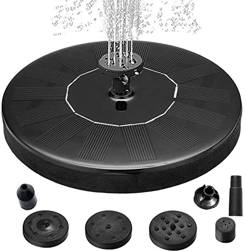 Zjyufy Modern Black Round Decorative Solar Water Pump, 6 Nozzles, 110cm Max Lift, 190L/H Max Flow, Anti-Clogging, For Garden, Bird Bath, Fish Tank, Pond, Pool