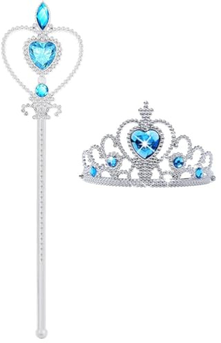 Tiara Crown und Fairy Wand, 2 Sets fee kostüm und zauberstab für Mädchen aus Kunststoff krönchen Prinzessin Zauberstab mit Strasssteinen Glitter Engelsstab Feenstab Kit für Kostüm Cosplay Geburtstag