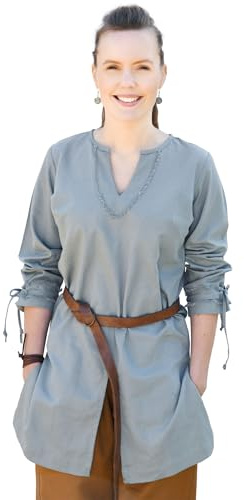 Battle-Merchant Mittelalter Tunika Ylva, Schildmaid, Frauen | Tailliertes frühmittelalter Hemd aus Baumwolle, Wikinger, Mittelalter, Pirat, LARP & Fantasy Cosplay