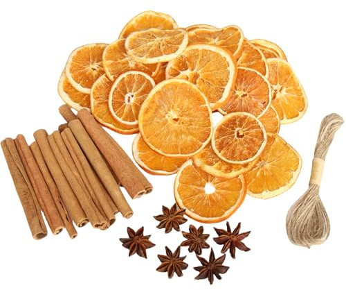 Set di 42 decorazioni per albero di Natale, fette di arancia essiccate, bastoncini di cannella, anice stellato per albero di Natale, corona, lavori manuali, riempimento per vaso, decorazioni per la