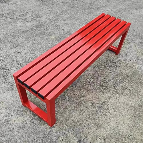 LLZJDDPLY Gartenbank wetterfest, wetterfest, ohne Rückenlehne, aus Eisen, Gartenbank Metall, wetterfest, 3-Sitzer, Outdoor und Indoor Bank for Park, Garten, Terrasse und Lounge(Red,150cm/59in)