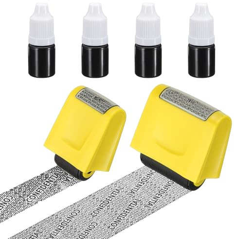 PATIKIL Identity Theft Protection Roller Stamp, 2Pcs 0.7/1.7 Confidential Roller Stamp Privacy ID Police Stamp Roller for Security ID Address with 4Pcs Refills, Yellow