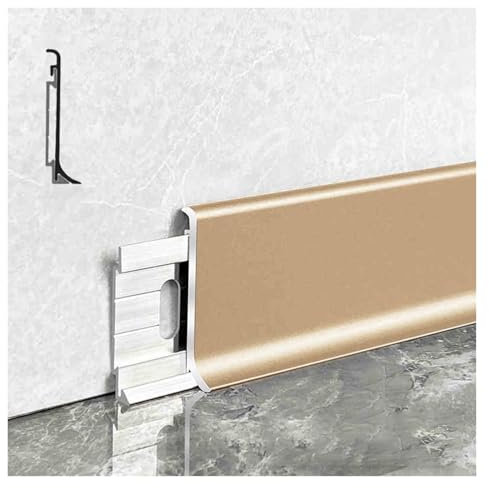Plinthe 125 cm Plinthes murales pour l'extérieur, Plinthe aluminium découpable pour appartement, couloir, sous-sol, salle de bain, toilettes, Base de plancher avec rails(Style-1,W 2-2/5 in(6cm))