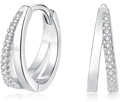 Cangall Ohrringe Silber 925, Sterling Silber Doppel-Creole mit Cubic Zirkonia, Hypoallergene Ohrringe Silber Creolen, Kleine Schlafen Knorpel Huggie Modeschmuck Creolen Silber 925 für Damen Mädchen