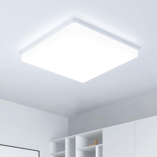 Kuwork Plafoniera LED Soffitto 48W: 30x30CM 6500K Lampada da Soffitto LED Moderno, 4800LM Lampadario Led Luce Soffitto per Camera da Letto, Bagno, Cucina, Soggiorno, Balcone, Quadrato, Bianco