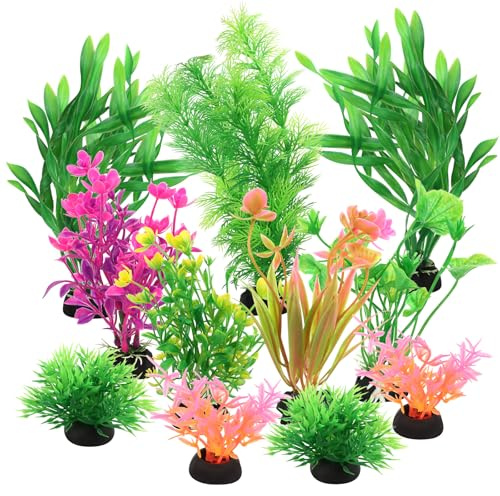 Pianta Artificiale Acquario, Kit di 11 Piante in Plastica per Decorazione Acquario,Ideale per Pesci Rossi e Altre Specie,Facile da Ancorare, Accessori per Acquario Piante Fish Tank Decorazioni