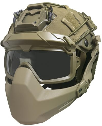 KBFLWBF Tactical FAST Helmet Set SF Airsoft Helmet with Folding Half Mask & Paintball Goggles & Helmet Cover Adjustable Outdoor Tactical Gear for Hunting CS BBS Game A