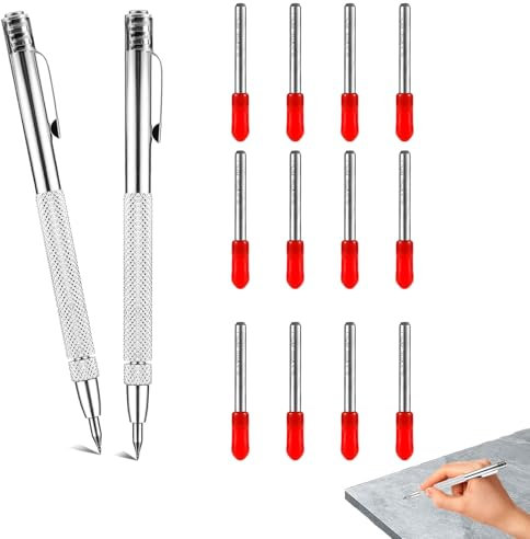 banjiabb 2 Stück Wolframcarbid Stift,Anreissnadel,Anreißnadel,Anreißwerkzeug,Anreissnadel Hartmetall Mit Magnet,Anreißwerkzeug Mit 12 Ersatz Red Hat Markierspitzen Für Glas/Metallblech