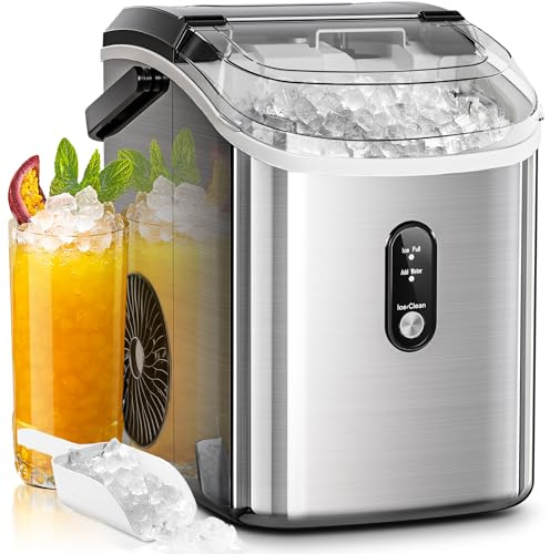 Kismile Nugget Ice Makers Countertop, 35Lbs/24H,Portable Sonic Ice Machine with Self-Cleaning/One-Click Operation for Home/Office(Stainless Steels Silver)