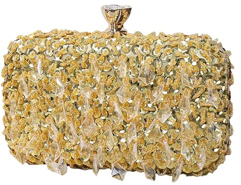 Jamron damer glitter bollformad aftonväska strass paljetter clutch väska, Guld, Einheitsgröße