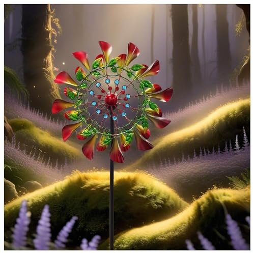 MeLtor Solar WindmüHlen Garten, 210 cm Groß Windrad Garten Metall XXL, Edelstahl Kugellager Gartenstecker Windspiel, Wetterfestes Gartendeko