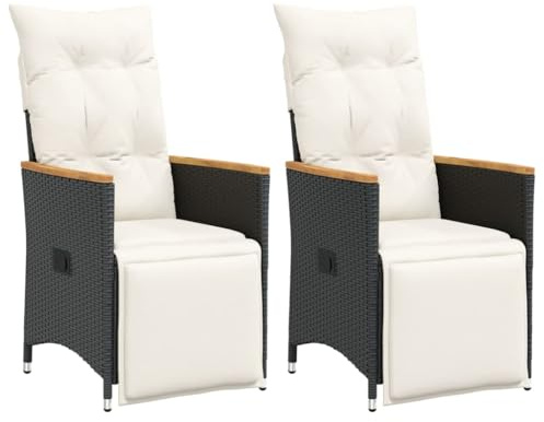 Xichuzi Gartensessel mit Kissen 2 STK. Verstellbar Schwarz Poly Rattan, Gartenstühle, Gartenmöbel, Balkonstuhl, Garten Stühle, Terrassenstühle, Balkonmöbel - 365671