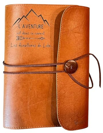 Voopies Carnet de Voyage en Personnalisé Cuir, Format A5 22,5 x 15 cm, 50 Feuilles Rechargeables, Couleur Marron, Personnalisé, Carnet de Notes Made in France, de Dessin, de Croquis, Journal Intime