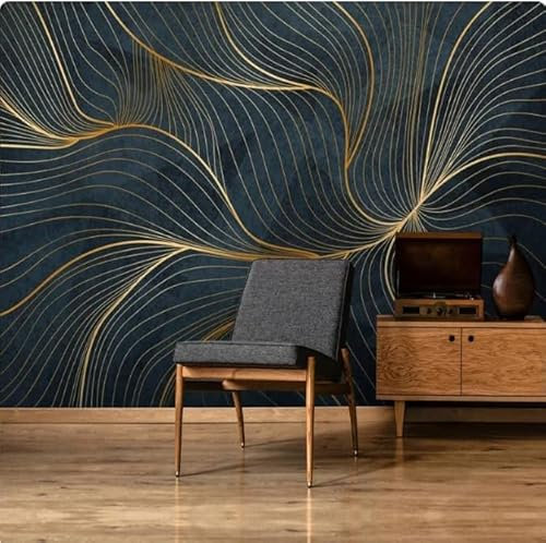 XLMING Abstrakt Retro Gold Linie Geometrisch Kreativ 3D Tapeten Tapete Home Esszimmer Möbel Sofa Schlafzimmer Wohnzimmer TV Hintergrund-150cm×105cm