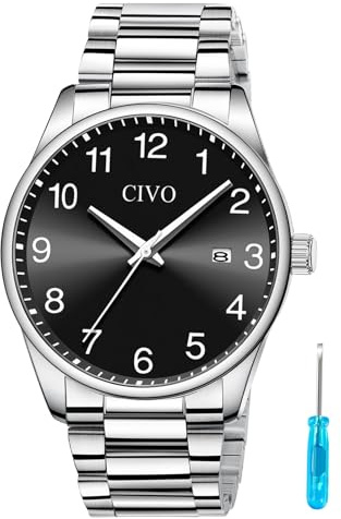 CIVO Uhren Herren Edelstahl Armbanduhr: Leicht Lesbare Uhr mit Datum - Analog Quarz Silber Herrenuhren
