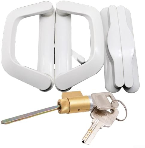 Elegante kit maniglia scorrevole per porta scorrevole con sistema di blocco a chiave per sostituire serrature vecchie o rotte (Bilaterale)