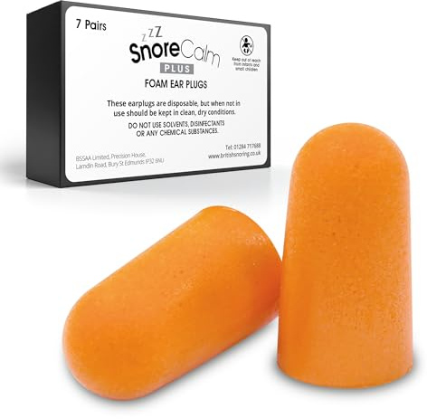 BSSAA Snore Calm Plus Foam Ear Plugs 7 Pairs 37dB Noise Cancelling Aid Plus | Soft hypo-allergenic foam ear plugs for sleep with smooth, soil-resistant design for noise reduction and everyday use