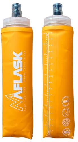 MAFLASK® Gourdes/Flasques Souples 500 ml – Lot de 2 Softflask Diamètre 42 mm Sans BPA, Ultra-Légères,Anti-Fuite, Bouteilles d’Eau Sport pour Running, Trail, Randonnée & Vélo (ORANGE - 500ML- 2pcs)