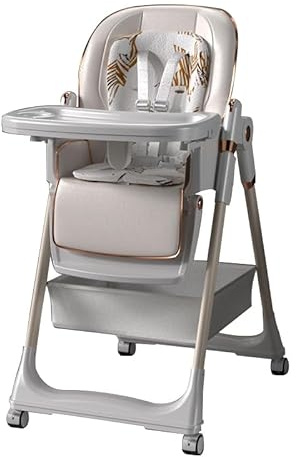 Veitoalioy PU-Leder Baby Hochstühle, Baby-Hochstuhl Kleinkind-Esszimmerstuhl mit 6 Verstellbaren Höhen und 3 Liegepositionen, Multifunktional Faltbar Umwandelbar (8122 White)