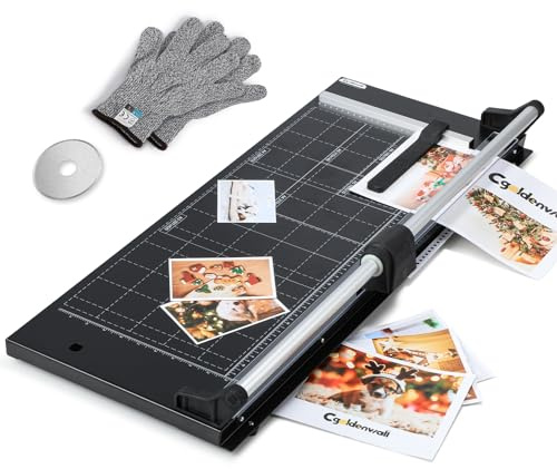 CGOLDENWALL A2 Taglierina per Carta, 12 Fogli, Ghigliottina con Una Lama Extra e Guanti, Taglierina Industriale Autoaffilante Cartoncino con Linee di Scala per Foto/Pellicola (63 cm) (A2)