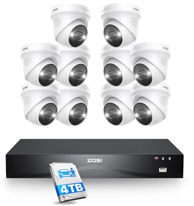 ZOSI 4K PoE CCTV Camera System, 10pcs Outdoor Indoor PoE Security Cameras | IP66 Waterproof PoE Security Camera, Person/Face/Vehicle Detection, Color Night Vision,16CH Expandable 4K PoE NVR & 4TB HDD