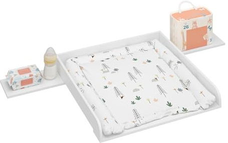 WOLTU Fasciatoio Neonato, Fasciatoio Universale per Cassettiera con 3 Bordi Rialzati, Profondit�� Regolabile 47-50 cm, in MDF, 160x80x10 cm (80x80 cm per Bambini)