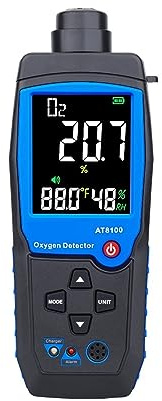 Detector de Gas, Sensor inteligente Medidor de oxígeno digital O2 Detector de gas Luz de sonido Alarma Monitor de gas Medidor de calidad del aire con pantalla LCD de temperatura(AT8100)