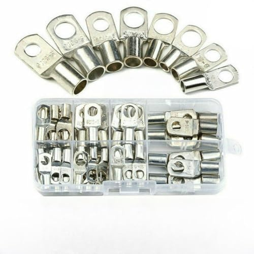 70 Pcs Copper Battery Welding Cable Lug Ring Terminals Crimp Connector Kit for Electrical Wiring and Repair