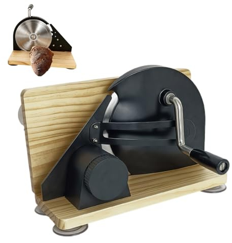 Cioquli Brotschneidemaschine Manuell mit Handkurbel, Schnittstärke 0–15 mm | Brotmaschine Manuell Klappbar mit Skalenlinien & Saugnäpfen, Edelstahl-Wellenschliffklinge, Einfache Bedienung, 28x25x19cm