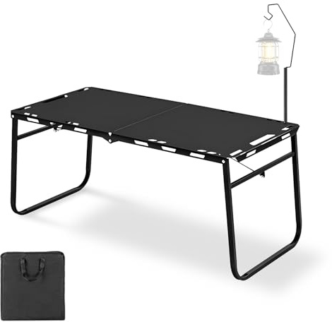 ANKBOY Camping Tisch Klappbar 84 x 42cm mit Lampenhalter für 4 Personen | Camping Klapptisch, Falttisch mit Tragetasche und Gasfeder, Kohlenstoffstahl, 30KG Belastbar, Schwarz