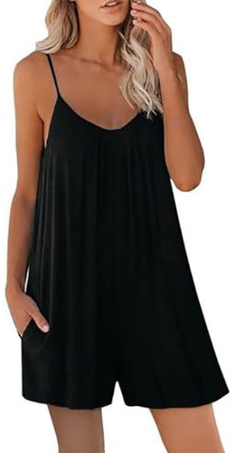 KOEMCY Mono Peto Suelto Mujer Jumpsuit de Eslinga Verano Moda Petos de Pantalones Short Bolsillo Monos Pantalón Rompers(L)