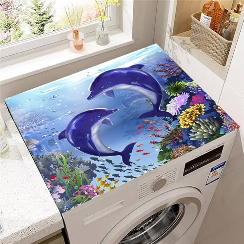 Hearda Housse Machine a Laver Imprimé Dauphin,Dessus Tapis Lave Linge Antidérapant,Housse de Protection pour Machine à Laver Top,Tapis de Protection pour Dessus Sèche-Linge (Poisson,30x40cm)
