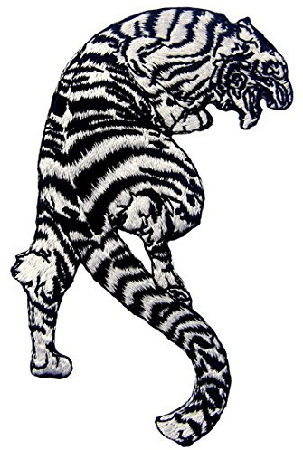 Aufnäher, bestickt, Design: Der brüllende gestreifte weiße Tiger, zum Aufbügeln oder Aufnähen