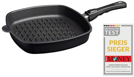 AMT Gastroguss Lotan® AMZN-E285BBQ-Z20B - Sartén de esquina (28 x 28 cm, 5 cm de alto, base de barbacoa, mango extraíble, no apta para inducción, Lotan® antiadherente, aluminio fundido)